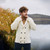 MM225 White Men's Aran Shawl Collar Cardigan Front Lifestyle ShamrockGift.com