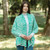 LS104 404 Aqua Green Celtic Leaf Motif Cotton Shawl Lifestyle Front ShamrockGift.com