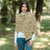 LS104 402 Fawn Brown Celtic Leaf Motif Cotton Shawl Lifestyle Front ShamrockGift.com
