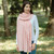 LS104 408 Pastel Red Celtic Leaf Motif Cotton Shawl Lifestyle Front ShamrockGift.com