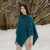 ML906 107 Teal Merino Irish Poncho with Button Detail Lifestyle Side ShamrockGift.com ML906 107 Teal Merino Irish Poncho with Button Detail Lifestyle Side ShamrockGift.com