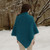 ML906 107 Teal Merino Irish Poncho with Button Detail Lifestyle Back ShamrockGift.com