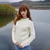 ML157-100 Natural White Ladies Signature Crew Neck Ribbed Sweater Front ShamrockGift.com