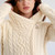 ML144-100 NATURAL WHITE Color Women's Hooded Aran Zipper Coat Closeup View Shamrockgift.com