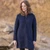 SAOL Hooded Aran Coat with Celtic Knot Zipper ML128 Navy Face ShamrockGift.com