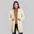 ML116-100 Merino Wool Aran Leaf Stitch Hooded Coat White Front View Shamrockgift.com