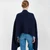   ML124-104 Navy Merino Wool Fisherman Aran Cable Wrap Back Side View ShamrockGift.com