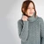 ML117 113 MISTY BLUE Fisherman Wool Funnel Neck Sweater Closeup View ShamrockGift.com