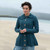 Aran-Woollen-Mills-Flare-Cardigan-with-Diamond-Pattern-B551-Teal-Front-View-ShamrockGift.com