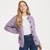 A570 016 LAVENDER  Colour Classic Round Neck Aran Cardigan with Traditional Stitches Shamrockgift.com