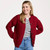 A570 014 RICH RED Colour Cozy Merino Wool Cardigan with Classic Aran Patterns Shamrockgift.com