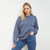 A823-206 Denim Blue Ladies Crew Neck Aran Sweater Back Lifestyle ShamrockGift.com