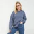 A823-206 Denim Blue Ladies Crew Neck Aran Sweater Back Lifestyle ShamrockGift.com