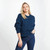 A823-303 Atlantic Blue Ladies Crew Neck Aran Sweater Front Lifestyle ShamrockGift.com
