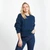 A823-303 Atlantic Blue Ladies Crew Neck Aran Sweater Front Lifestyle ShamrockGift.com