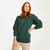 A823-403 Connemara Green Ladies Crew Neck Aran Sweater Front Lifestyle ShamrockGift.com