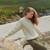 A823-162 White Ladies Crew Neck Aran Sweater Front Lifestyle ShamrockGift.com