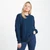 A823-303 Atlantic Blue Ladies Crew Neck Aran Sweater Front Lifestyle ShamrockGift.com