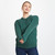 A823-403 Connemara Green Ladies Crew Neck Aran Sweater Front Lifestyle ShamrockGift.com