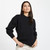 A823-167 Black Ladies Crew Neck Aran Sweater Front Lifestyle ShamrockGift.com