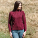 Ladies Turtleneck Wool Aran Sweater ML150 Wine ShamrockGift.com