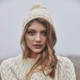 ML310 100 Natural Women's Irish Cable Knit Beanie Hat Front ShamrockGift