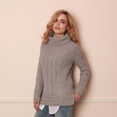 Ladies Roll Neck Wool Irish Pullover Sweater