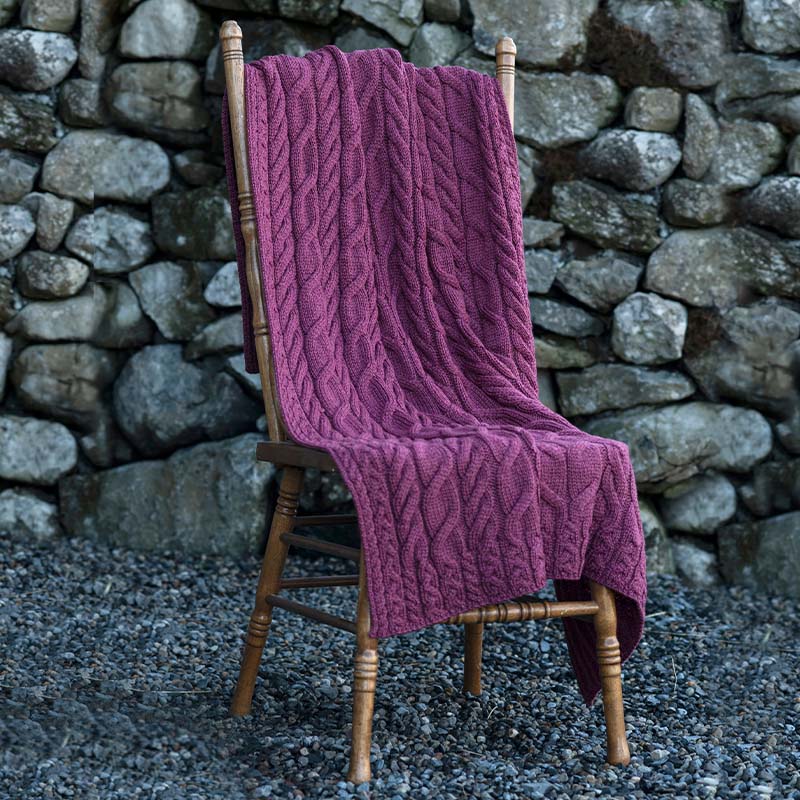 Large Merino Wool Irish Cable Knit Blanket Made in Ireland by Carraig Donn 100 Merino Wool