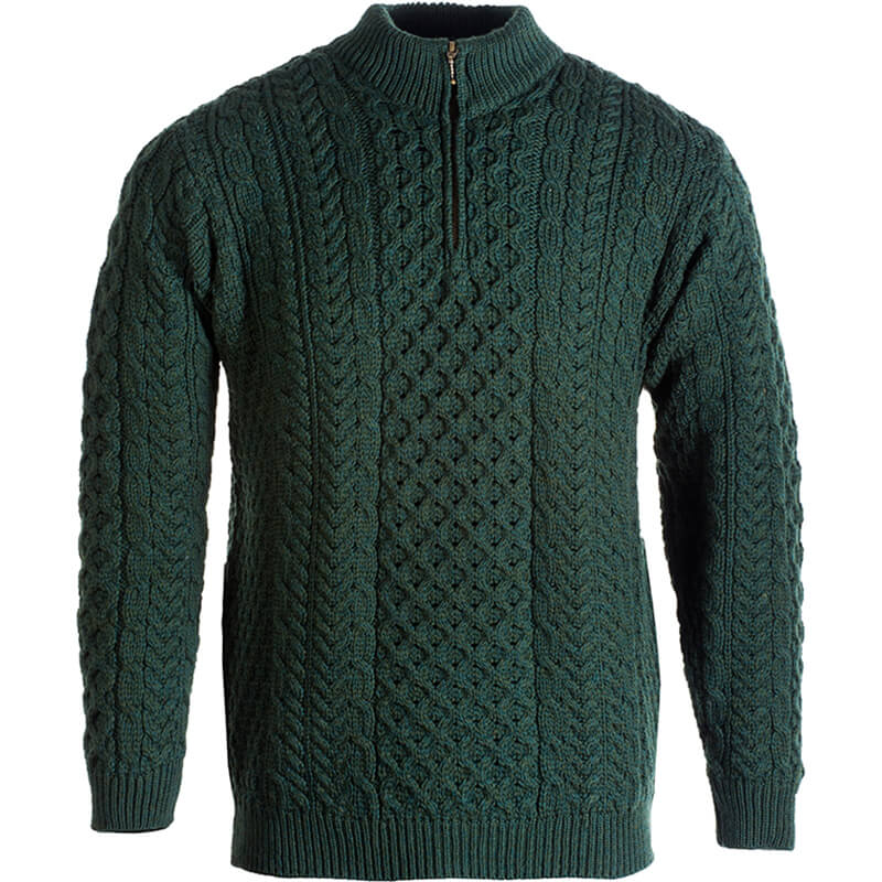 Men's Aran Half Zipper Sweater | 100% Merino Wool | Aran Woolen