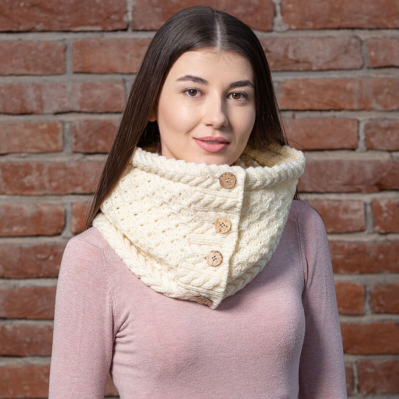 Aran Snood Scarf with Buttons