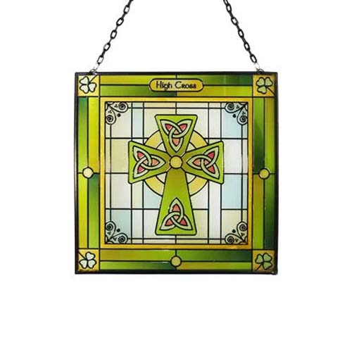 River Of Goods Celtic Cross Stained Glass Panel - 18 Inch Hanging Sun Catcher Window Decor