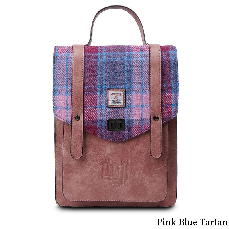 Harris Tweed Pink & Purple Plaid Backpack Islander Jura Backpack with HARRIS TWEED - Pink and Blue  main image 3