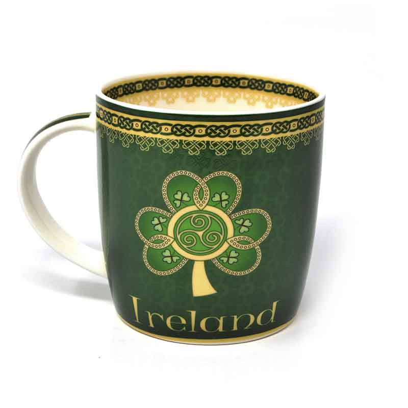 Irish Designed Pottery Mug With A Celtic Cross Design, Green Colour