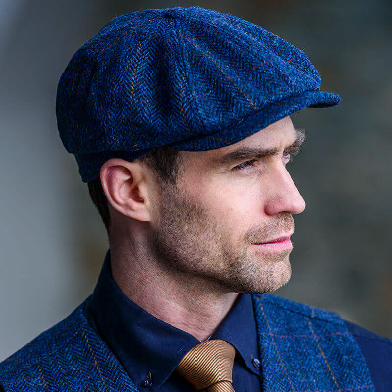Eight Piece Tweed Cap Herringbone Blue | ShamrockGift.com