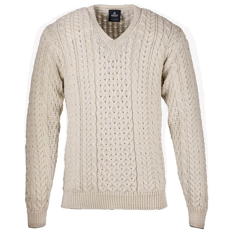 Irish Aran V-Neck Sweater for Men | Shamrockgift