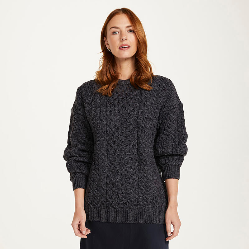 Ladies Crew Neck Aran Sweater