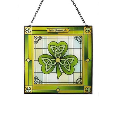 Lucky Shamrock Stained Glass Panel