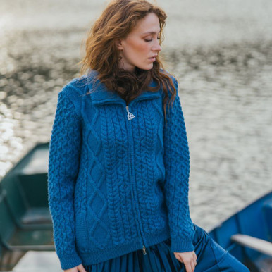 Merino Wool Cable Knit Aran Zipper Cardigan | Fast US Delivery