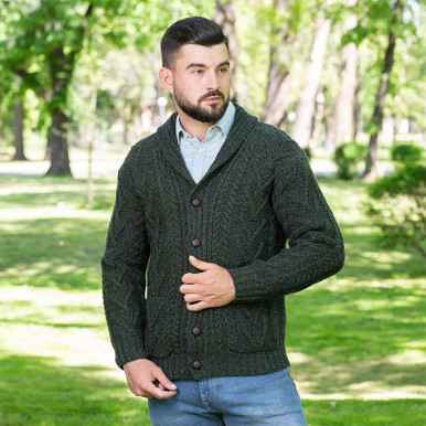 Men's Aran Wool Shawl Collar Cardigan - Oatmeal Cardigans by Creative Irish Gifts