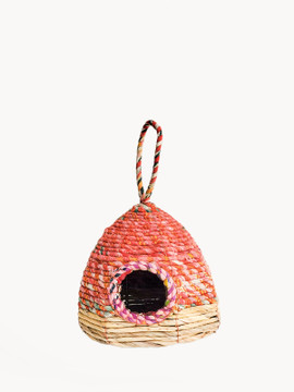 Hanging colorful, fabric birdhouse