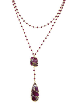 Double Diana Denmark Necklace in Ruby with Red Mojave Copper Turquoise Drop