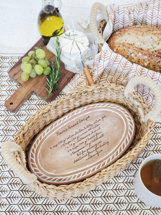 Personalized Bread Warmer & Basket Gift Set with Tea Towel - Recipe Oval