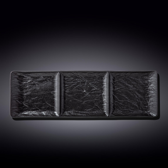 Black Porcelain Slate look Rectangular 3 Section Dish 16" inch X 5" inch | 40.5 X 13 Cm