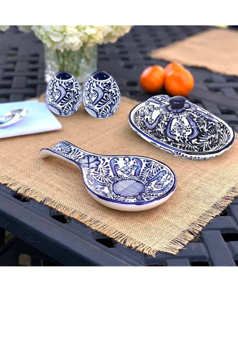 Mexican butter dish, salt pepper, spoon rest gift set