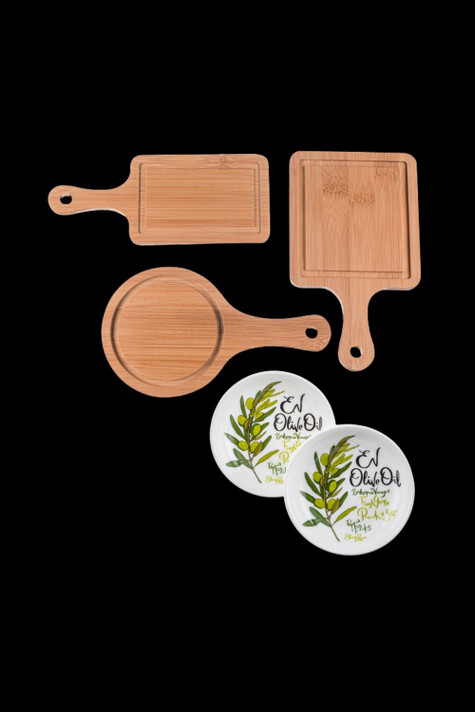 Charcuterie & Olive Oil Tasting Set – Bamboo Boards with Porcelain Dishes