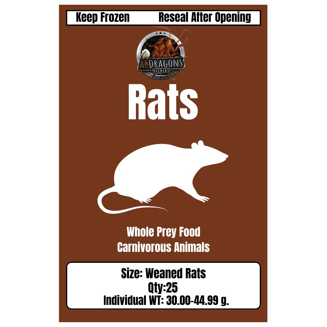 Curated visual reference: Visual Reference: Frozen Weaned Rats 25 Per Bag Only Ship Monday Flat
