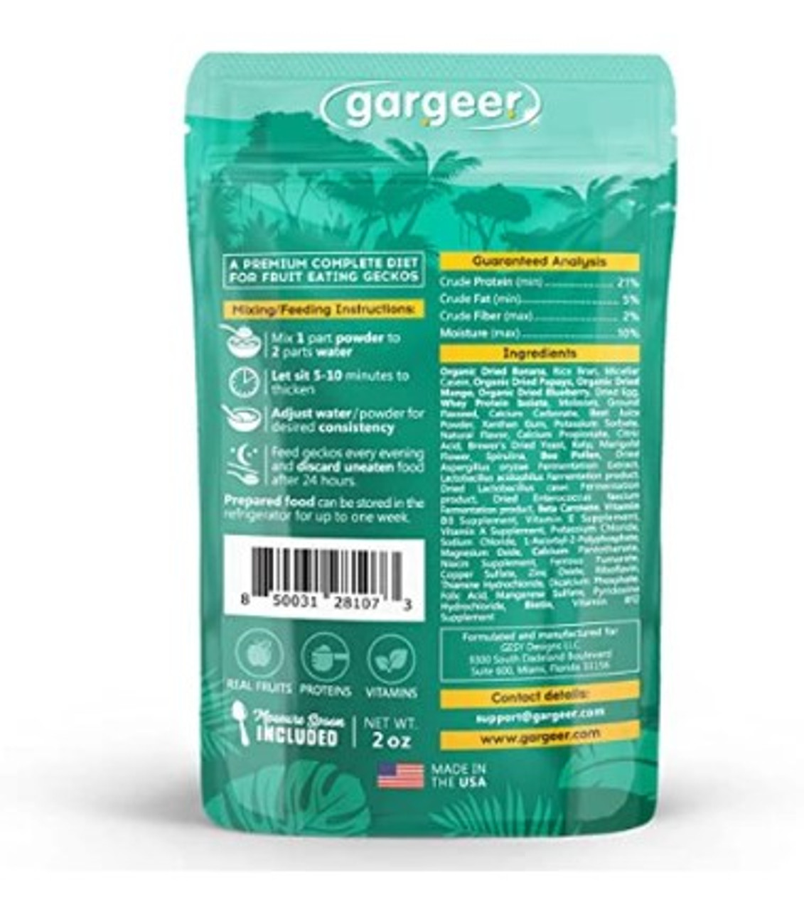 Gargeer Complete Crested Gecko Food Diet Fruit Blend 2oz.
