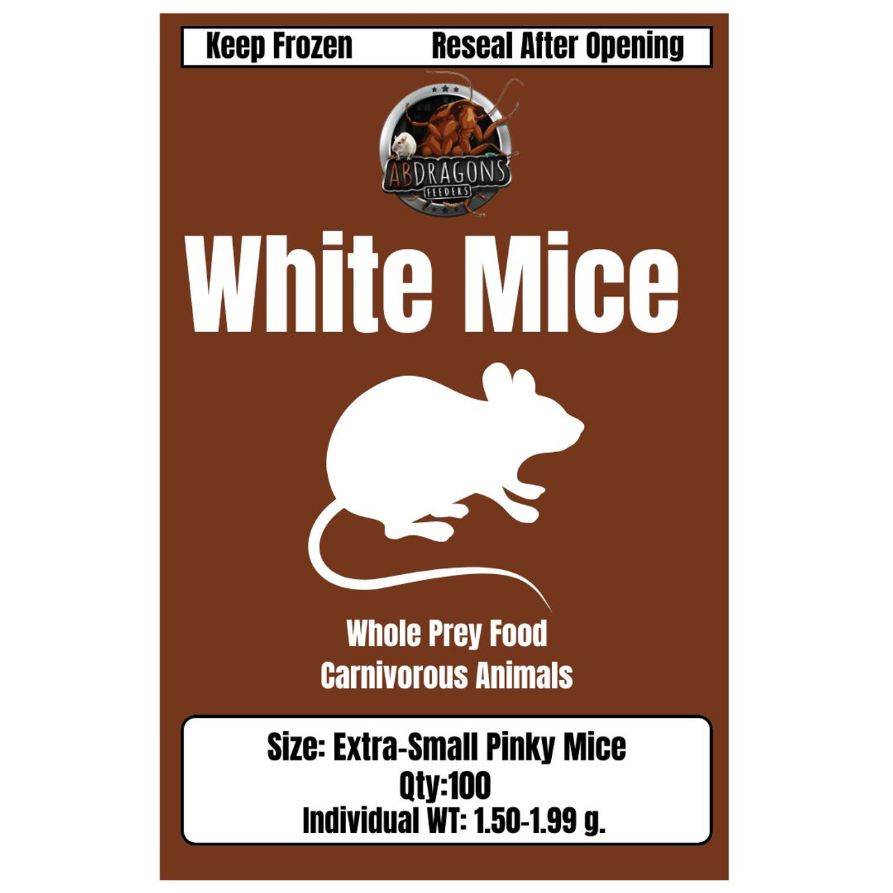 Frozen White Extra-Small Pinky Mice (100 Per Bag) ONLY Ship Monday