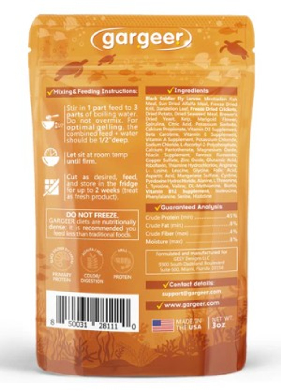 Gargeer Aquatic Turtle Food Complete Gel Diet for Hatchlings, Juveniles & Adults 3oz.