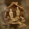 Olive Wood Stable with Angel and Nativity Set